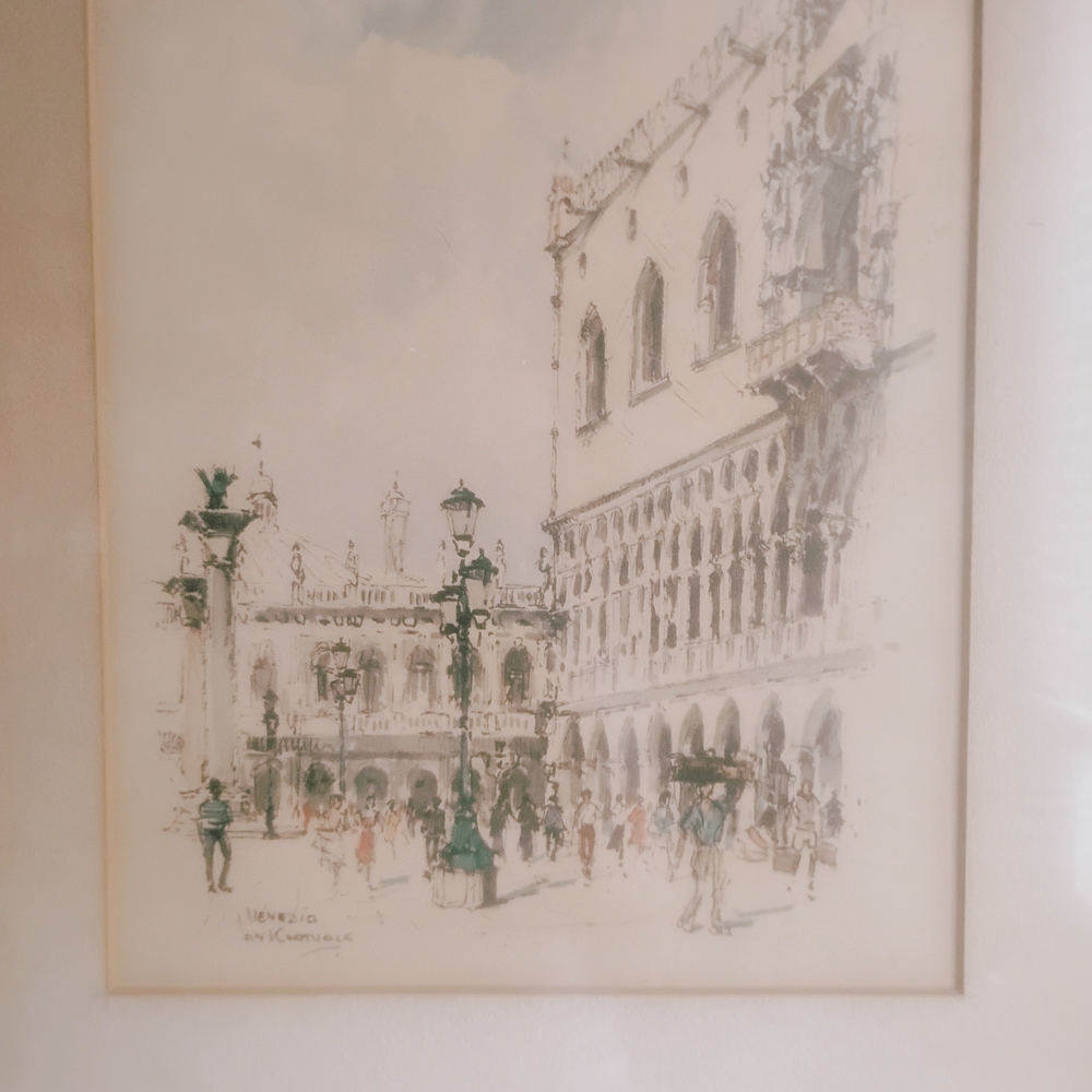 Venetian Architecture Art Print in Cream and Gray